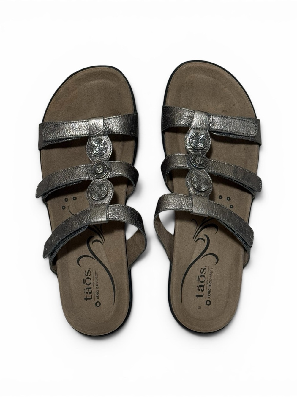 Taos Prize 4 Metallic Pewter Slide Sandals Women’s Size 11